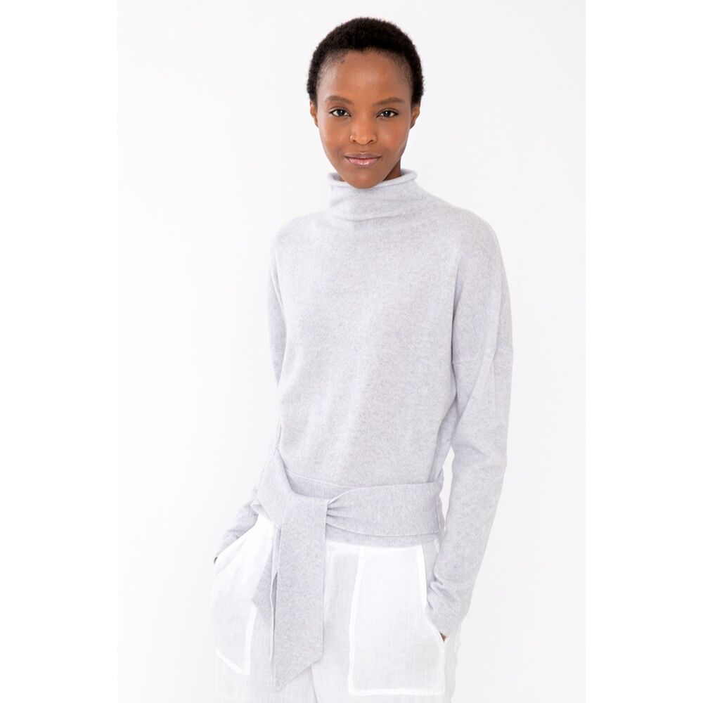 Pink Kinross Cashmere Tie-Waist Mock Neck Long Sleeve Pullover Sweater (NWT)